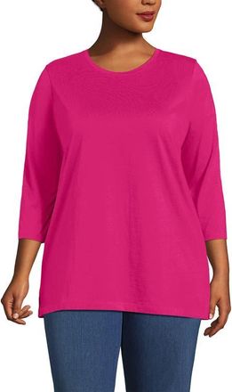 Lands End 3/4 Sleeve Cotton Supima Tunic in Cherry Fuchsia at Nordstrom, Size 3X