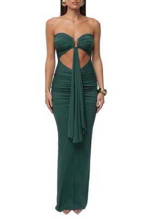 JLUXLABEL Drape Cutout Strapless Body-Con Maxi Cocktail Dress in Green at Nordstrom, Size X-Large
