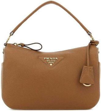 Prada Textured Calf Leather Shoulder Bag Brown