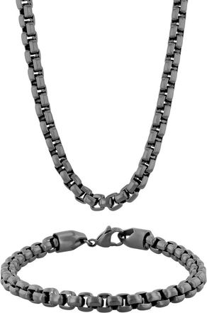 Robert Alton Matte Grey Stainless Steel Chain and Bracelet 2-Piece Set