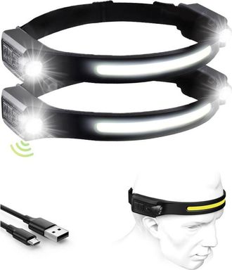 OEM Lampara Frontal - 1200 Lm - Recargable Por Usb - 5 Modos - Sensor De Movimiento - Impermeable Ip4 - 12 H Autonom&iacute;a - Negro - 2 Unidades