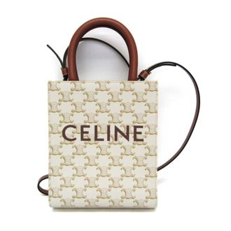 Celine Vertical Cabas Tote Triomphe Coated Canvas White Canvas Handbag (Pre-Owned)