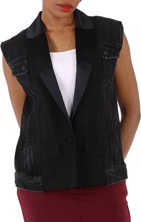 Filles A Papa Black Bonie Denim Sleeveless Jacket, Brand Size 1 (Small)