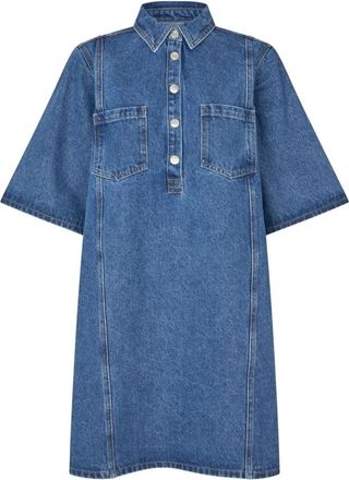 Lollys Laundry Overhemdjurken - Dames - Shirt Kleedjes - Blauw - XS - Kleedjes