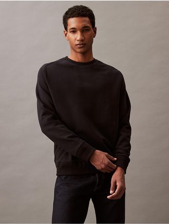 Calvin Klein Mens Luxe Terry Crewneck Sweatshirt - Black - XS