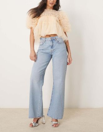 Gina Tricot Gina Tricot - Jeans a fondo ampio a vita bassa blu lavaggio chiaro