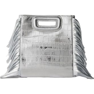 Maje Mini embossed-leather M bag with chain in Silver at Nordstrom, Size Medium