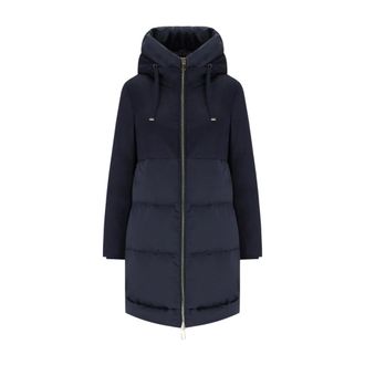 Duno Jassen, Dames, Blauw, XS, Wol, Blauwe gewatteerde jas met capuchon