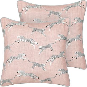 Beliani Beliani - Conjunto De 2 Cojines De Algod&oacute;n Con Motivo De Guepardo 45 X 45 Cm Rosa Arales