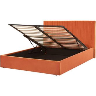 Beliani Beliani - Modern Upholstered Ottoman Storage Bed eu King Size Velvet Orange Vion