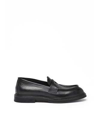 Emporio Armani Black Hammered Leather Penny Loafers