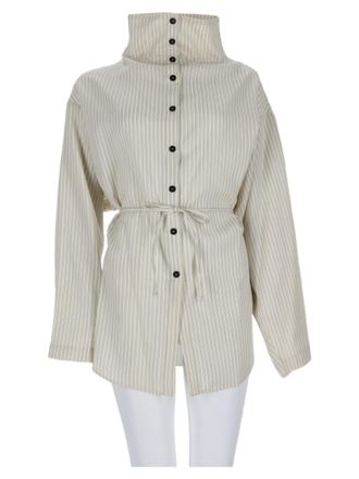 Alysi High Collar Button-Down Virgin Wool-Silk Blouse