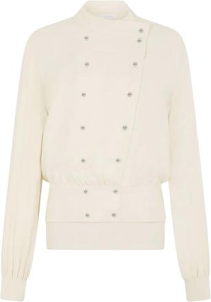 Paco Rabanne Camicia in cr&ecirc;pe con bottoni gioiello effetto perla - - Blouses & Shirts - Donna - Bianco - S