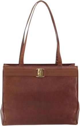 Ferragamo Pre-owned Shoulder Bags, female, Brown, Size: ONE SIZE Pre-owned Vintage Gancini Detail Tote Bag