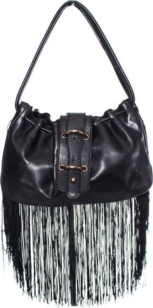 Armani Emporio Armani, vintage zwarte leren handtas met franjes