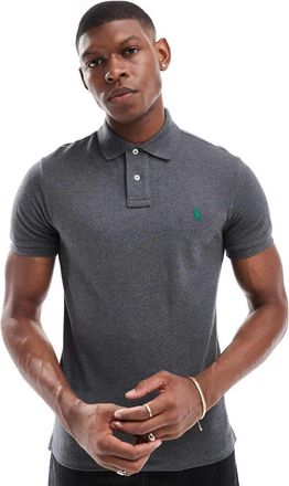 Polo Ralph Lauren icon logo slim fit pique polo in charcoal heather-Gray