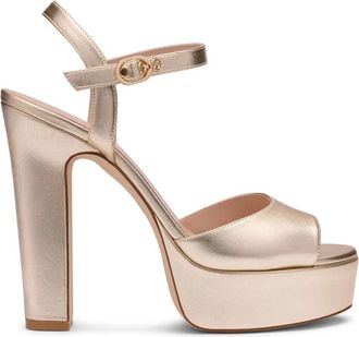 Stuart Weitzman Reade Platform Sandaal - Dames - Sandalen met hakken - Geel - 38 1/2 EU - Leer - Schoenen