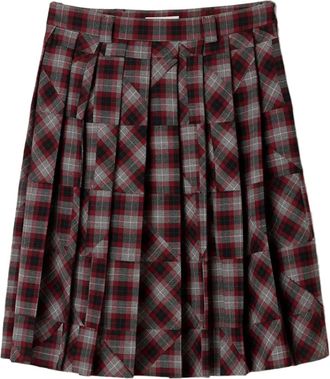Miu Miu Midi-plooirok met tartan ruit - Rood