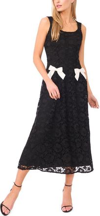 CeCe by Cynthia Steffe Bow Detail Floral Lace Midi Dress in Rich Black/Ivory at Nordstrom, Size 10