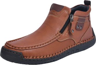 Generic Handmade Premium Leather Ankle Chukka Boots for Men - Lightweight Slip-On Driving Shoes with Side Zipper for Outdoor Travel(Khaki,12.5-13)