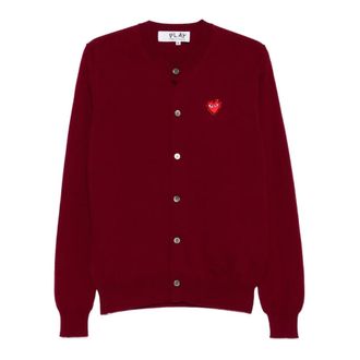 Comme Des Gar&ccedil;ons Cardigans, male, Red, Size: XS Round-Neck Cardigan Rhinestone Heart