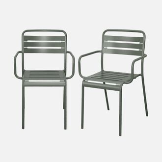 Sweeek Sweeek - Sill&oacute;n De Jard&iacute;n En Acero, Set De 2, Amelia, Verde Kaki, 50.4x53x79.5 Cm