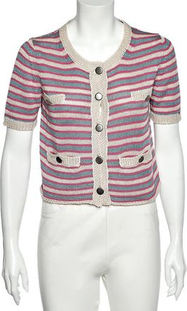 Sportmax Multicolor Striped Linen Knit Button Front Cardigan