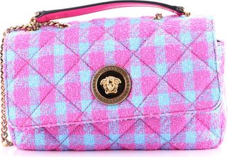 Versace Medusa Icon Chain Flap Bag Quilted Tweed East West