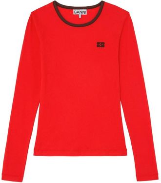 Ganni Red Logo Crew Neck T-Shirt