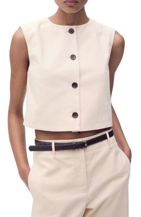 Mango Button Cotton Crop Top in Ecru at Nordstrom, Size X-Large
