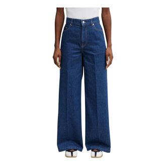 Maison Kitsun&eacute; Wide Leg Jeans - Dames - Jeans - Blauw - Maat: W28 Katoen