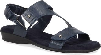 Ros Hommerson Womens Chloe Sandal In Navy Patent Lizard Print Leather
