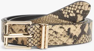 Tommy Hilfiger Womens Snake-Embossed Leather Belt - Beige - 40