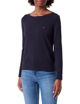 Tommy Hilfiger Womens Cotton Jersey Stitch Boat Neck Jumper, Blue (Desert Sky), XL