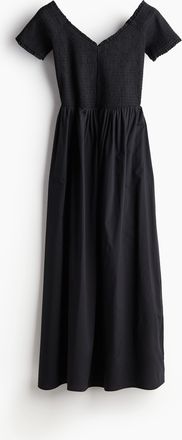H&M Gesmoktes Off-Shoulder-Kleid - Schwarz