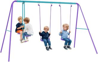 OUTSUNNY Juego De Columpios De Jard&iacute;n Con Altura Ajustable Columpios Para Ni&ntilde;os De +3 A&ntilde;os Con 2 Columpios Balanc&iacute;n Doble 280x140x176 Cm Morado