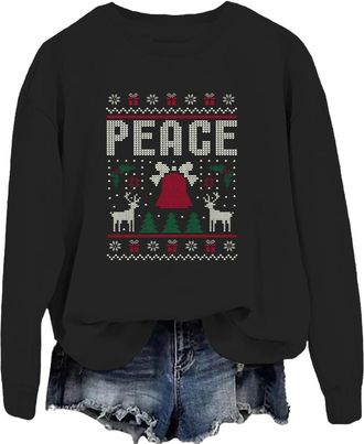 Generic I Come In Peace Im Peace Couples Sweatshirts Christmas Peace Sweater Funny Matching Couples Christmas Sweatshirt for Women Vintage Christmas Sweatshir
