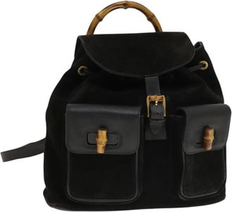Gucci Vintage Bamboo Backpack Suede Black Suede Backpack Bag (Pre-Owned)