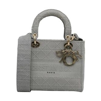 Dior Pre-owned Caro Mini Bag Grijs Canvas met reli&euml;f - Dames - Pre-owned - Grijs - Maat: ONE Size
