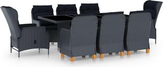 vidaXL Set Comedor Jard&iacute;n 9 Piezas Cojines Rat&aacute;n Sint&eacute;tico Gris Oscuro Vidaxl