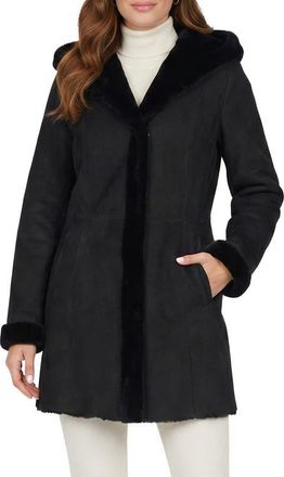 Gorski Merino Shearling Hooded Coat in Black at Nordstrom, Size X-Large
