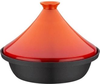 GSW Gsw - Taj&iacute;n De Hierro Fundido Macizo 30 X 22 Cm - Tapa De Cer&aacute;mica - Inducci&oacute;n - Naranja