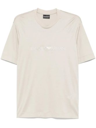 Emporio Armani logo-embroidered T-shirt - men - Lyocell/Cotton - L - Neutrals