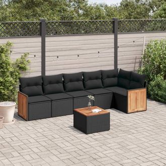 vidaXL Vidaxl - Set De Comedor De Jard&iacute;n 7 Pzas Y Cojines Rat&aacute;n Sint&eacute;tico Negro