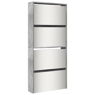 Berkfield Home Shoe Cabinet with Mirror 4-Layer Concrete Grey 63x17x134 cm | Size: 63 x 17 x 134 cm