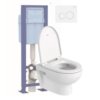 Duravit Pack Wc Suspendido Sin Aro Duravit Duravit N&deg;1 Con Asiento Freno Ca&iacute;da + Estructura Soporte Siamp + Mando Blanco