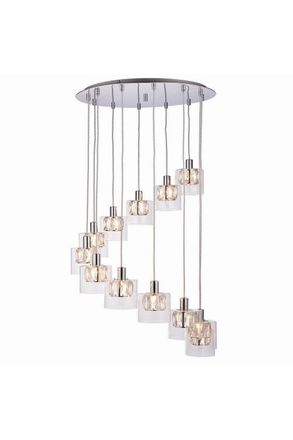 Netlighting Verina 12 Light Spiral Cluster Pendant Chrome Glass G9 in Clear