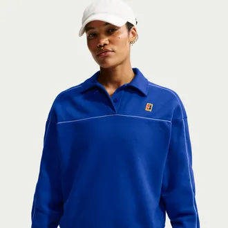 Nike Womens Court Court Collection Long-Sleeve Fleece Tennis Top in Blue | IU3253-417