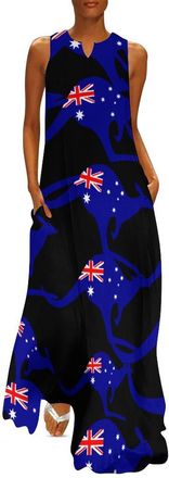 Generic Australian Flag Womens Sleeveless Maxi Dresses Floral Hem Loose Sundress Fashion Simple Dress with Pockets XL