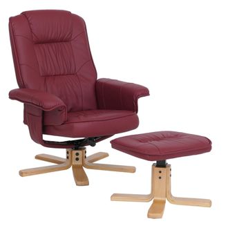 Hhg Nunca Usado] Sill&oacute;n Relax M56, Sill&oacute;n Tv Sill&oacute;n Tv Con Taburete Otomana, Polipiel Madera De Eucalipto Certificado Mvg, Burdeos